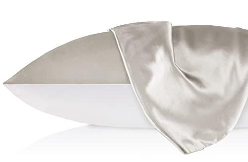 LilySilk 19 Momme Seidenkissenbezug 100% Maulbeerseide Uniseite aus Baumwolle mit Reißverschluss Haar- und Hautpflege Seidenbezug für Kopfkissen 1 Stück(Silbergrau,40×60cm) von LilySilk