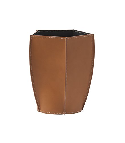 LIMAC Design POLIGONO Papierkorb aus Leder, Eleganter Papierkorb und Mülleimer im modernen Design, Abfalleimer für Zuhause, Büro, Hotel, Hergestellt in Italien. (Braun) von LIMAC