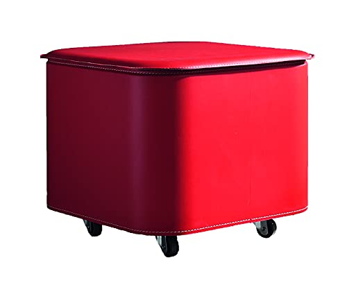 LIMAC Design Schlumpf: Aufbewahrungsbox aus Leder mit Deckel, Stahlrahmen mit Lederbezug, gummierte Räder, entworfen von Limac Design®, rot von LIMAC