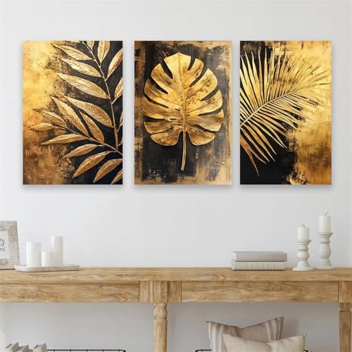 LIMAIDUO Abstraktes Poster mit goldenen tropischen Blättern und elegantem, klassischem goldenen Dschungel-Botanikdruck auf Leinwand, Dekoration, 60 x 90 cm x 3 Rahmen LIMAIDUO Abstraktes Poster mit goldenen tropischen Blättern und elegantem, klassischem goldenen Dschungel-Botanikdruck auf Leinwand, Dekoration, 60 x 90 cm x 3 Rahmen von LIMAIDUO