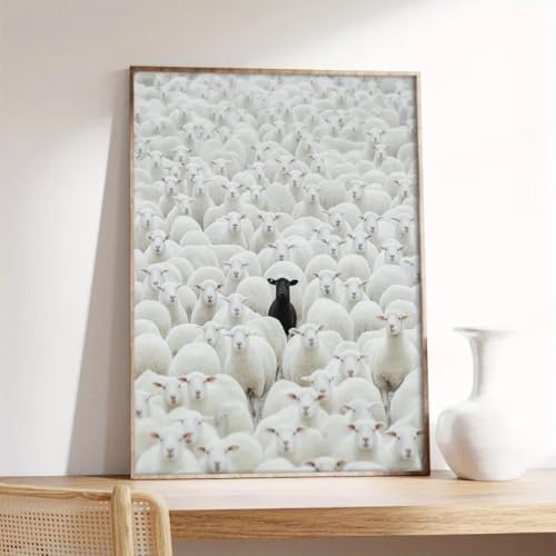 LIMAIDUO Schwarzes Schaf Leinwandposter, Art Deco Klassischer Retro Stil, Wandbehang Dekor Druck Gemaltes Kunstwerk, Wohndekor 20x30cm Rahmen von LIMAIDUO