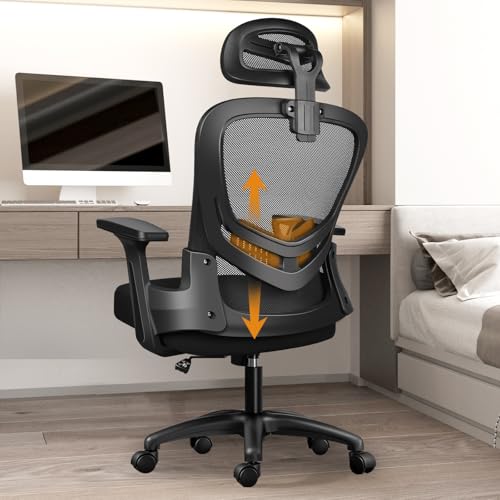 LIMBALAY Ergonomischer Bürostuhl Höhenverstellbarer Schreibtischstuhl mit Kopfstütze, atmungsaktivem Netzbezug, 115° schwenkbar, 4D-Armlehnen, 360° Rollen – Drehbarer Computerstuhl (Schwarz) von LIMBALAY