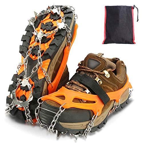 Steigeisen Für Bergschuhe, Schuhkrallen, Eisspikes, Schneekette, Schuhe Spike Mit 19 Edelstahl Zähne Und Silikon Band Anti Rutsch Auf Eis Und Schnee Für High Altitude Wandern Eis Schnee,Orange-XL von LIMEIG