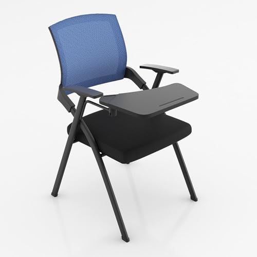 Faltbarer Schreibstuhl mit Netzrückenlehne, Bürostuhl mit Tischplatte, lebensmittelechtes PP-Material, ergonomisches Design, einfache Aufbewahrung, for Büro und Unterricht(Blue) von LIMENQIN