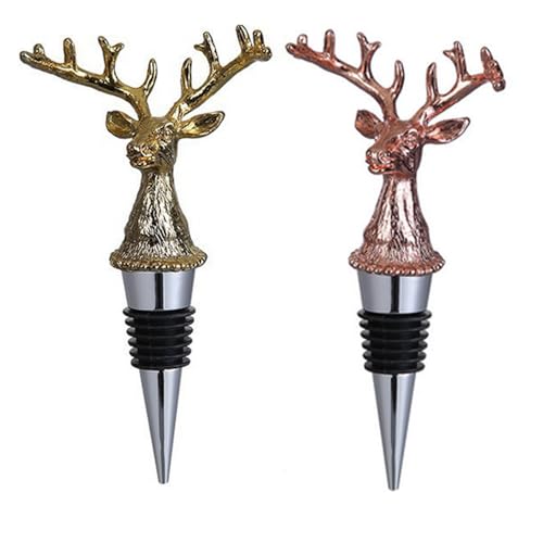 LIMEOW 2 Pcs Deer Head Wine Pourer Stainless Steel Wine Pourer Wine Bottles, Oil Bottles and Spice Bottles, Improve Taste, Wine Lovers and Christmas Stopper 12 cm for Wine Champagne Sparkling Party von LIMEOW