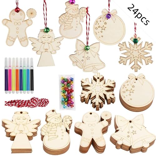 Limeow 80 Stück Weihnachtsbaumschmuck Holz， Christbaumschmuck Holz ，Basteln Weihnachten Kinder-6 Verschiedene Formen DIY Bastelset Weihnachten, Baumschmuck Basteln Für Weihnachtsbaum Deko von LIMEOW