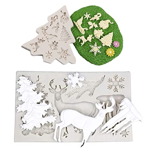 Limeow Christmas Silicone Fondant Molds DIY Silicone Kuchen Molds Weihnachts Fondant Silikonform 2 Stück Weihnachts Silikonform für Weihnachten Silikonformen Form Kuchenform Tablett für DIY Desserts von LIMEOW
