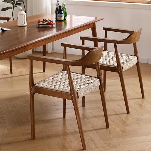 LIMHOME | 2er Set FSC®Esszimmerstühle aus Eichenholz/Handgewebter Sitz aus Papierkordel/Komfortabel & stabil/Perfekt für Esszimmer, Wohnzimmer & Büro (Sitz: Kreuzgeflecht, Walnuss) von LIMHOME