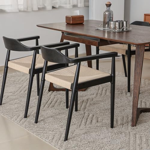 LIMHOME | 2er Set FSC®Esszimmerstühle aus Eichenholz/Handgewebter Sitz aus Papierkordel/Komfortabel & stabil/Perfekt für Esszimmer, Wohnzimmer & Büro (Sitz: Y-förmiges Handgeflecht, Schwarz) von LIMHOME