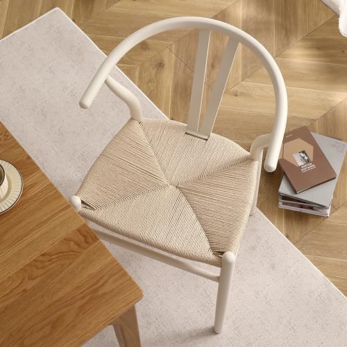 LIMHOME | Esszimmerstühle Wishbone Stuhl aus Massivem Holz und Papierschnur wischbone | Keine Montage erforderlich|Naturfarbe (Beige) von LIMHOME