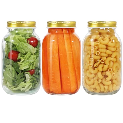 LIMILI Einweckgläser mit Deckeln 500ml, 6 Luftdicht Overnight Oats Gläser für Hausgemachte Essen, Mehrzweck-Einmachgläser für Overnight Oats, Einlegen, Einmachen, Konservieren (1000ml - Gold) von LIMILI