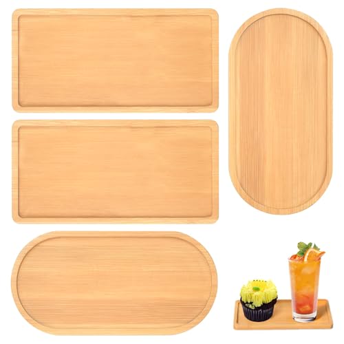4 Stück Bambus Tablett Rechteckig Ovale Holztablett Klein Tablett Serviertablett Bambus Untersetzer Bamboo Tray Bambustablett Bambusuntersetzer für Untersetzer Tee Kaffee Kuchen von LIMITADA