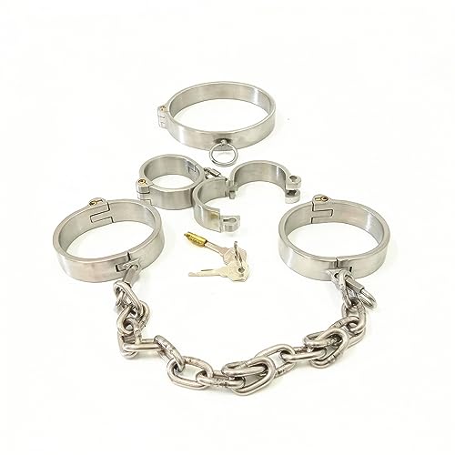 LIMKOO Edelstahl Schwer Metall Halsband Handschellen Fußfesseln Mit Eisenkette BDSM Kit Metall Handschellen für Sex Spiele für Erwachsene sm Folter Fessel Sklaven Sexspielzeug Fesselset,Männlich von LIMKOO