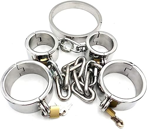 LIMKOO Lockable Restraint Set with Metal Chain Heavy Steel Ankle Cuffs/Collar/Handcuffs for Couples Fetish Slave Restraint Tools Bondage Kit Role Play Sex Toy Male Round (Color : Male Round.) von LIMKOO