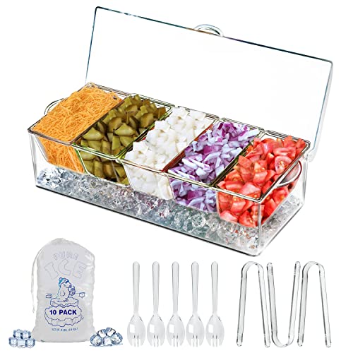 LIMOEASY Gewürzservierer, Klar Garniertablett mit Deckel für Bar für Partys mit 5 herausnehmbaren Fächern, Eis-Servierschale, Servierbehälter für Obst, Caddy, Snack, Sauce von LIMOEASY