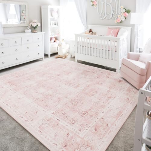 Limon Home Teppich, 8' x 10' (Rechteckig), Rosa, Blumendruck, rutschfest, Synthetische Fasern, 3 cm hoch, für Wohnzimmer, Schlafzimmer, Esszimmer, Büro von LIMON HOME