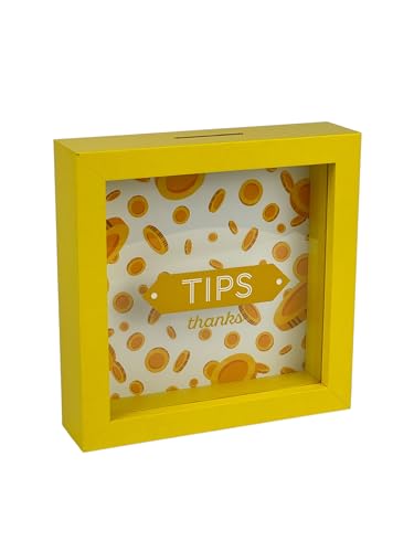 Spardose mit dekorativem Rahmen, Gelb, 16 x 16 cm, Design mit Münzen und Schriftzug Tips von LINA OFFICINE GRAFICHE CREATIVE