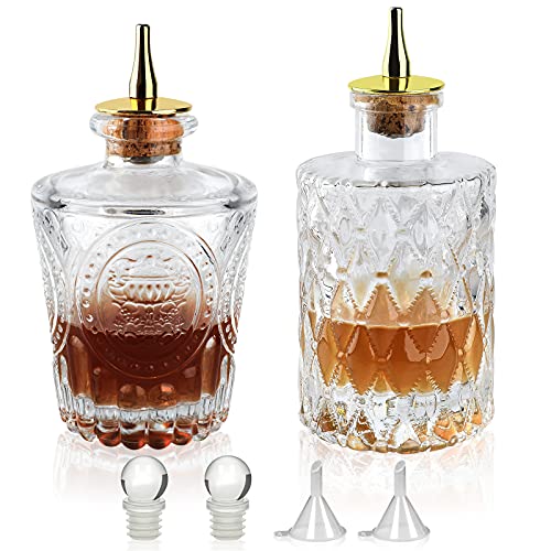 LINALL Bitters Bottle - Set von 2 Glasbitterflaschen für Cocktails mit Metall-Armaturenbrett, DSBT2 (2) von LINALL