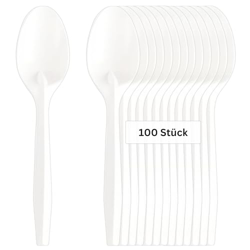 Linario® Mehrweglöffel aus Maisstärke - Nachhaltiges Besteck ohne Plastik - Stabiles hochwertiges Geschirr für Partys, Grill und Camping - 17cm (100) von LINARIO