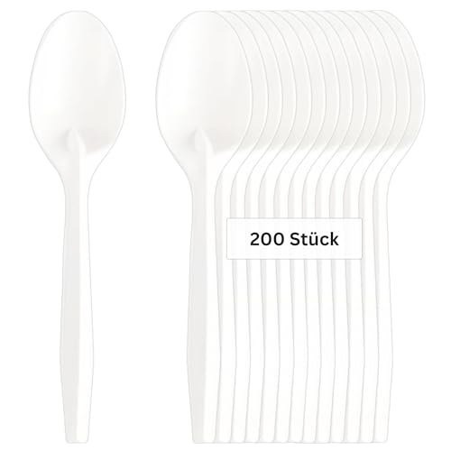 Linario® Mehrweglöffel aus Maisstärke - Nachhaltiges Besteck ohne Plastik - Stabiles hochwertiges Geschirr für Partys, Grill und Camping - 17cm (200) von LINARIO