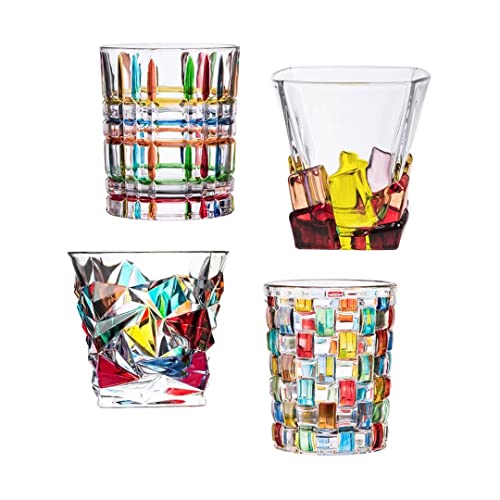 LINCMAN Whiskey glass crystal hand painted glass wine glass colorful lines juice cocktail drink water glass(Set of 4) von LINCMAN