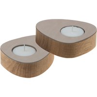 Lind DNA - Curve Teelichthalter, Eiche / Nupo hellgrau (2er-Set) von Lind DNA