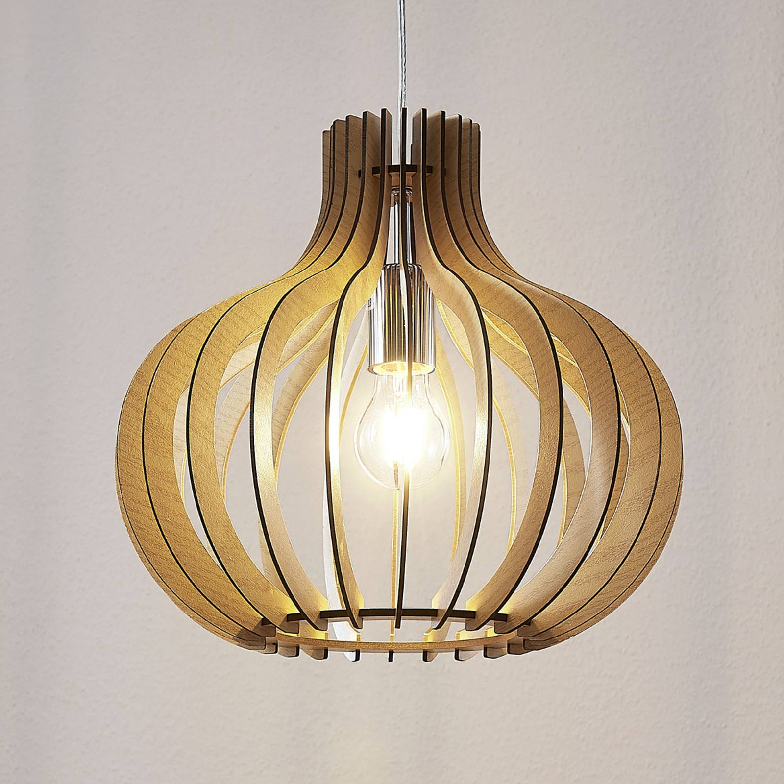 Lindby Pendelleuchte Sina, Ø 35 cm, Holz, E27 von LINDBY