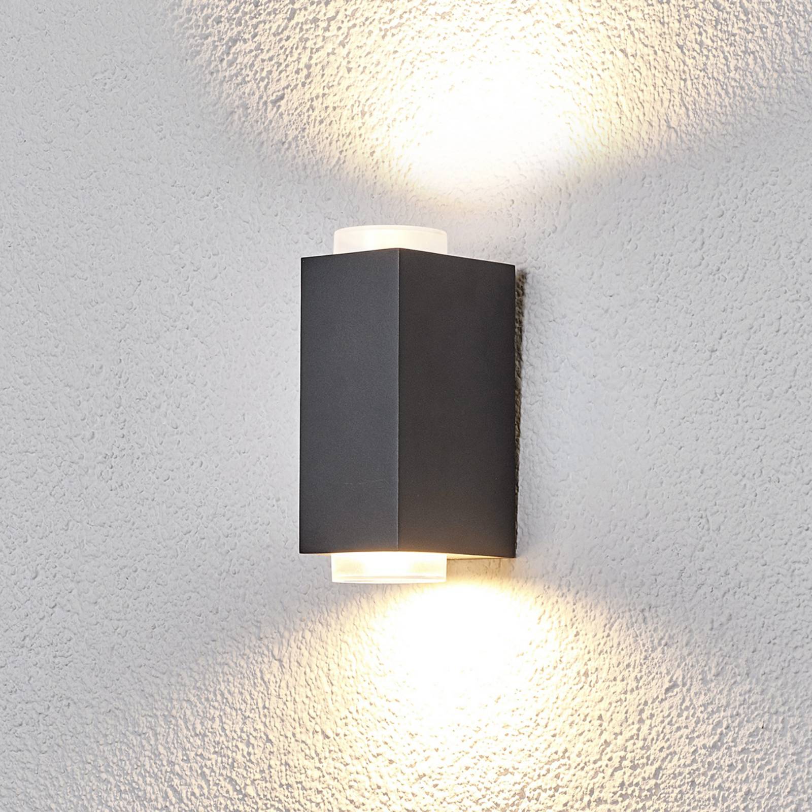 Dunkelgraue Außenwandlampe Jovan, 2-flammig Dunkelgraue Außenwandlampe Jovan, 2-flammig von LINDBY