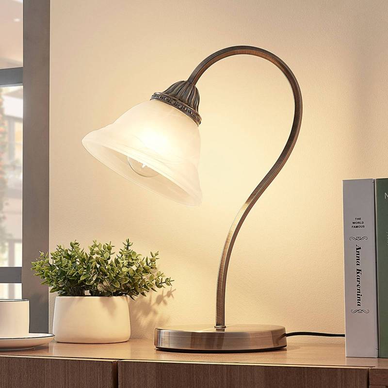 Lindby Tischleuchte Mialina, 42 cm, weiß, Glas, Metall von LINDBY