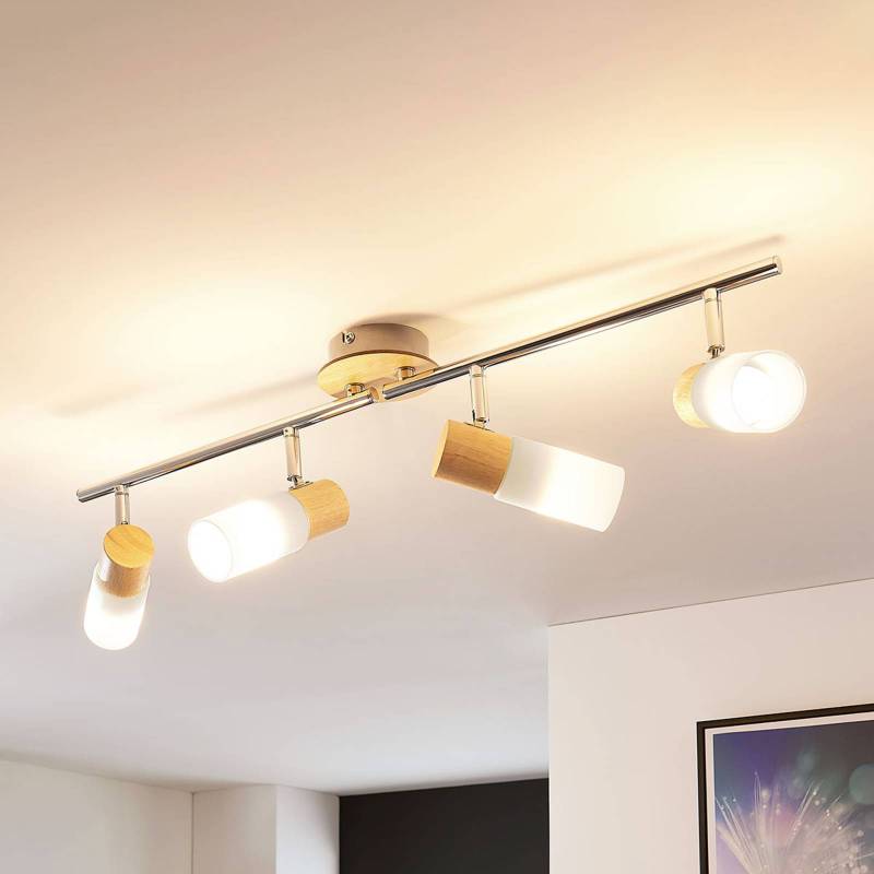 Lindby Deckenstrahler Christoph, 68 cm, 4-flg., Holz, Glas von LINDBY
