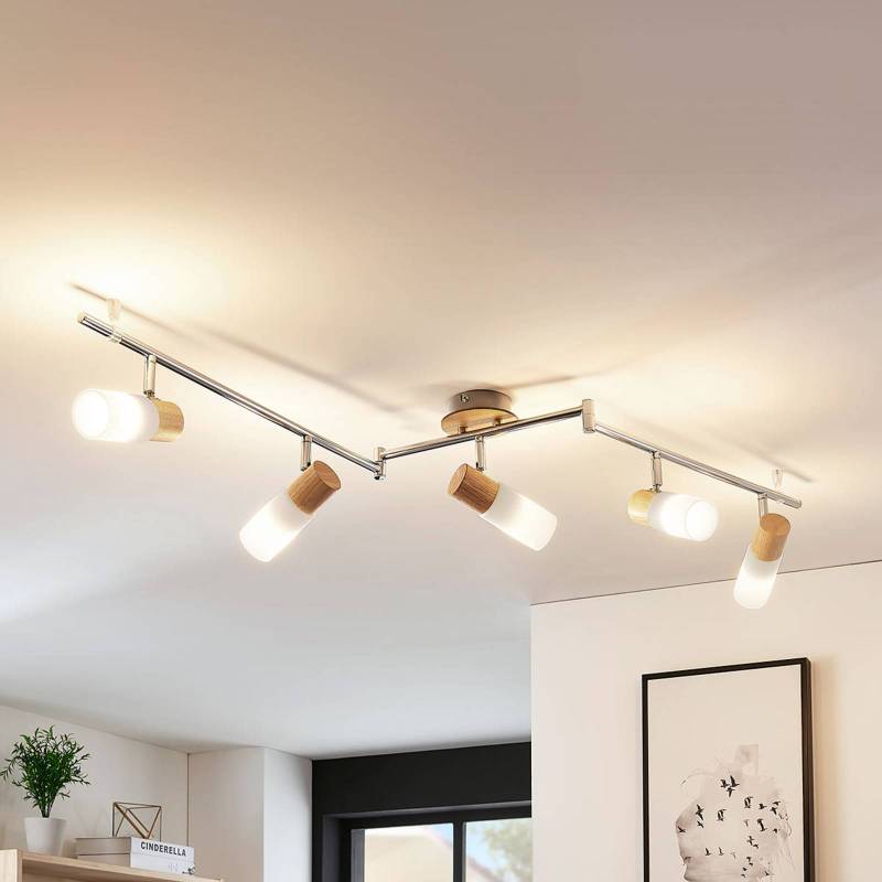 Lindby Deckenstrahler Christoph, 130 cm, 4-flg., Holz, Glas von LINDBY