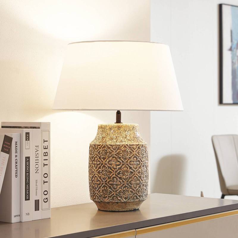Lindby Tischleuchte Aelith, Ø 40 cm, braun, Keramik, E27 von LINDBY