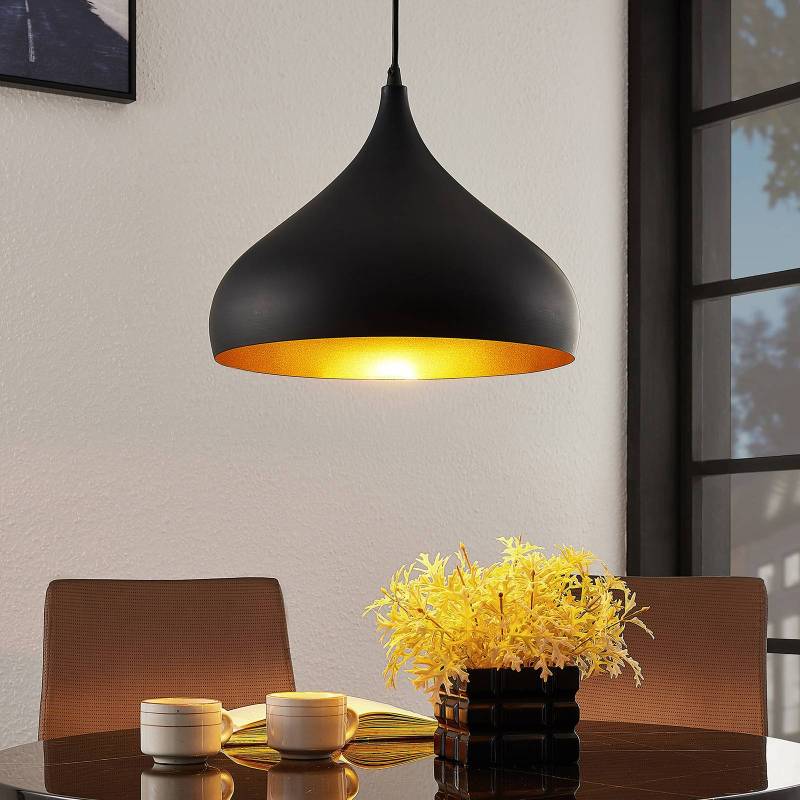Lindby Hängelampe Ritana, 2er-Set, schwarz-gold, Metall, E27 von LINDBY