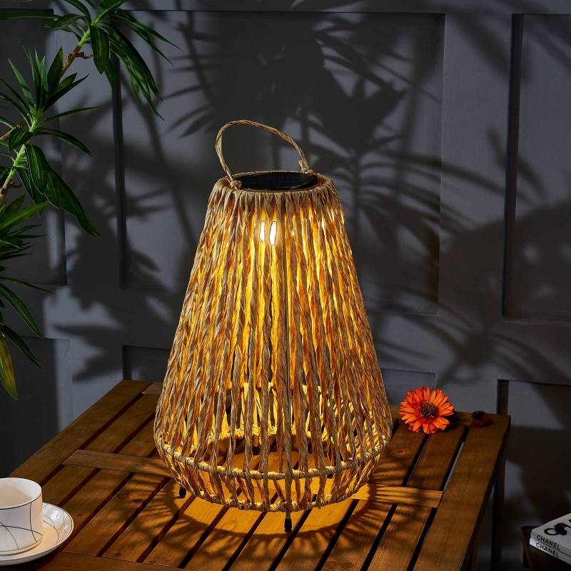 Lindby LED-Solarleuchte Amaria, Rattan, hell, Ø 27 cm von LINDBY