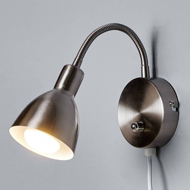 Lindby Wandlampe Amrei, nickelfarben, 42cm, Stecker, dimmbar von LINDBY