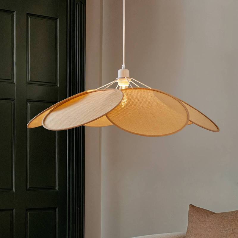 Lindby Hängeleuchte Astraia, natur/weiß, Rattan, Ø 80 cm von LINDBY