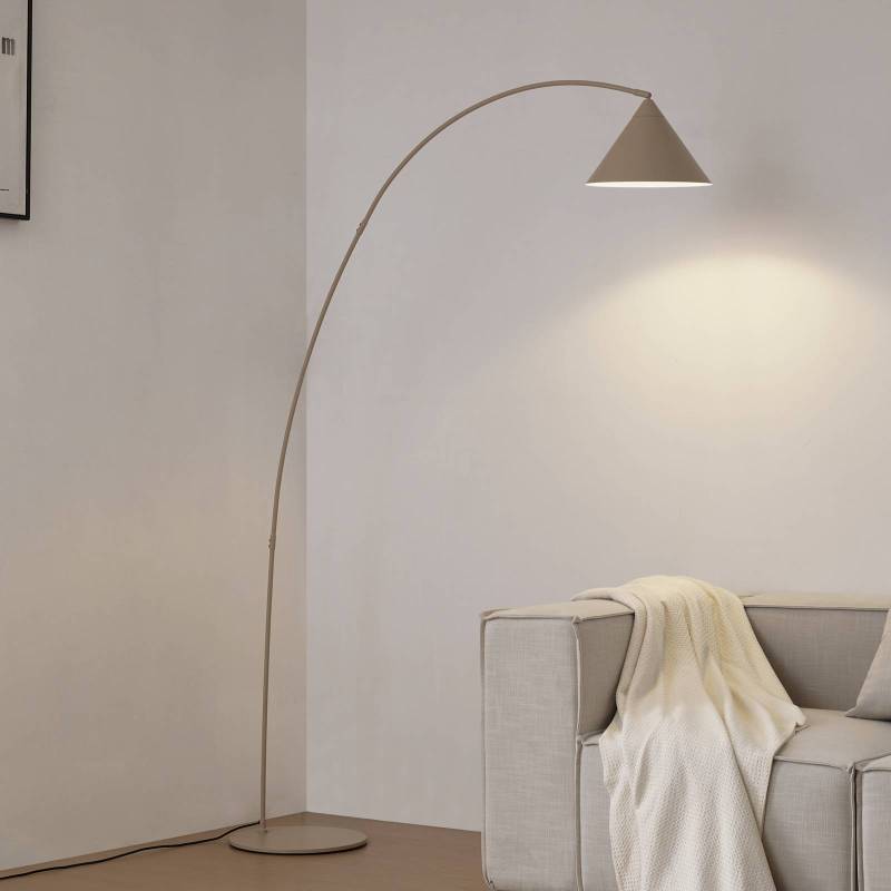 Lindby Bogenlampe Triangolo, beige, Höhe 195 cm, Metall, E27 von LINDBY