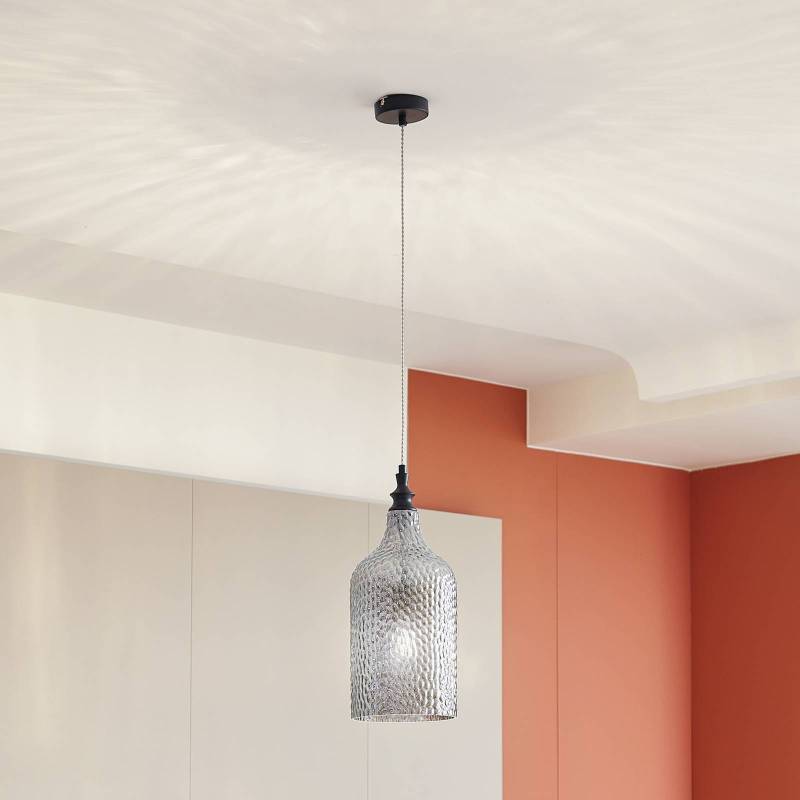 Lindby Hängeleuchte Drakar, 1-flg., grau, Glas, Ø 19,5 cm von LINDBY