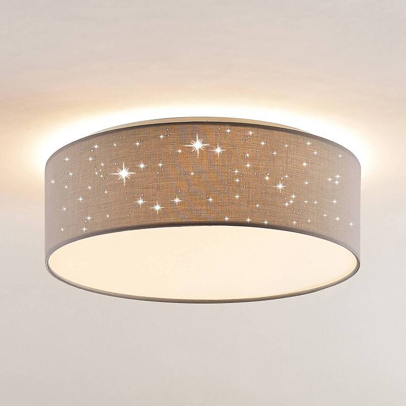Lindby LED-Deckenleuchte Ellamina, Ø 40 cm, hellgrau, Textil von LINDBY