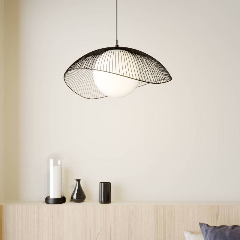 Lindby Hängeleuchte Fabronia, schwarz/weiß, Glas, Kugel, E27 von LINDBY