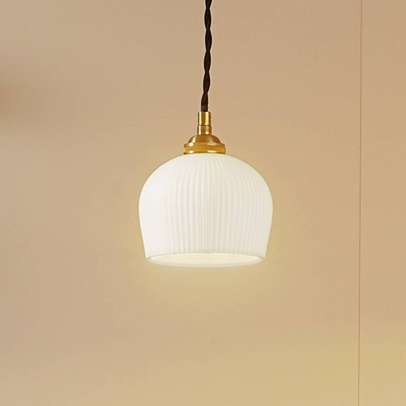 Lindby Hängeleuchte Nolane, Ø 11 cm, Keramik, weiß/messing von LINDBY