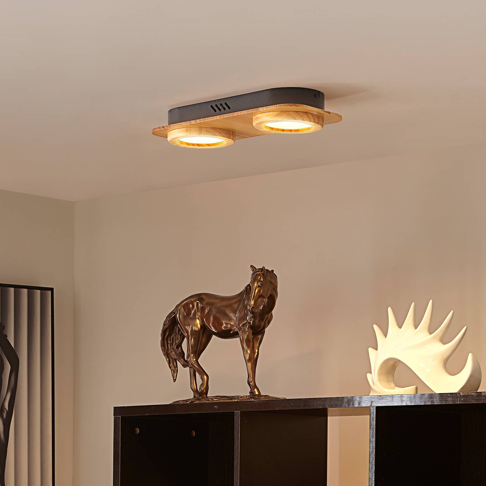Lindby LED-Spot Joren, Holz, 38 x 16 cm, 2-flammig, 3.000 K von LINDBY
