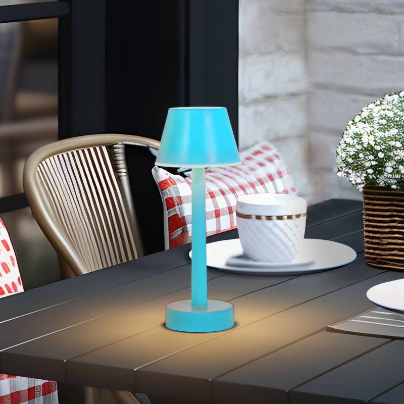 Lindby LED-Akkuleuchte Gaja, blau, USB, IP44, RGBW, dimmbar von LINDBY