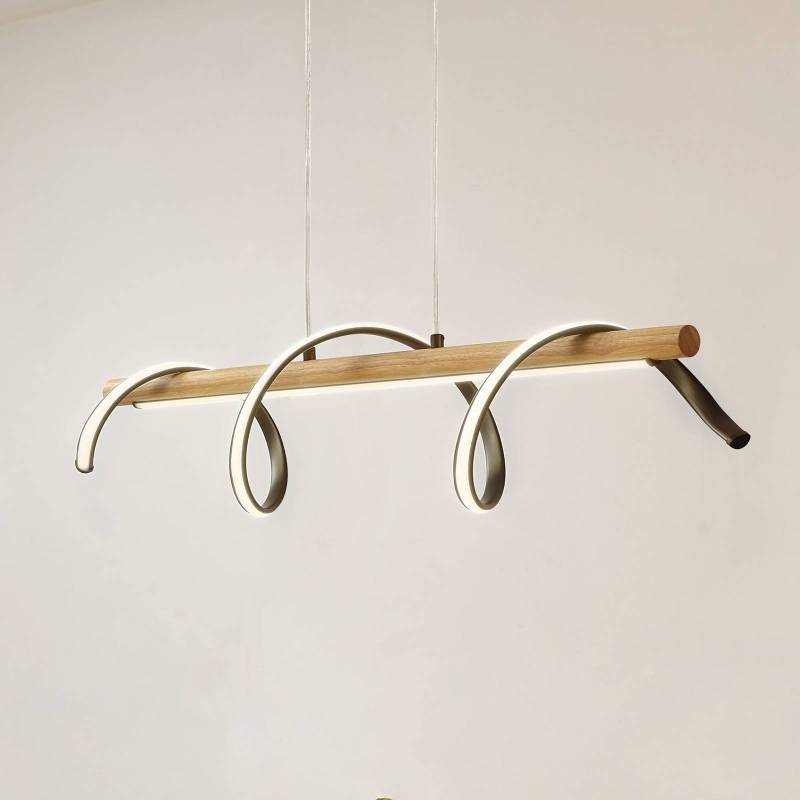Lindby LED-Hängeleuchte Spiraali, schwarz, Holz, Länge 95 cm von LINDBY