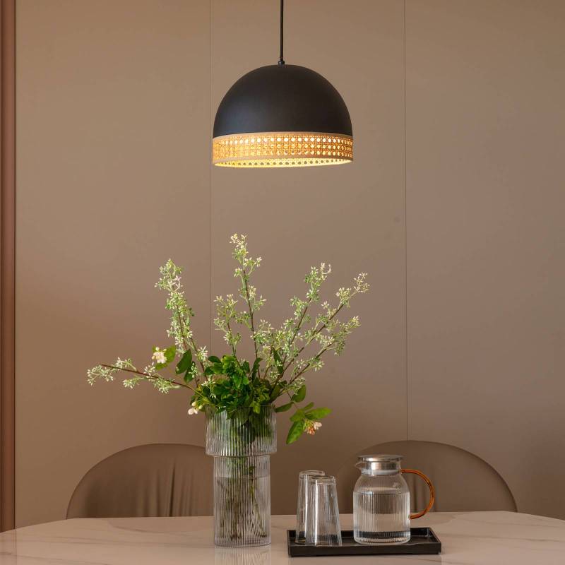 Lindby Lonnaris Hängelampe, Rattan, schwarz, 1-fl. von LINDBY
