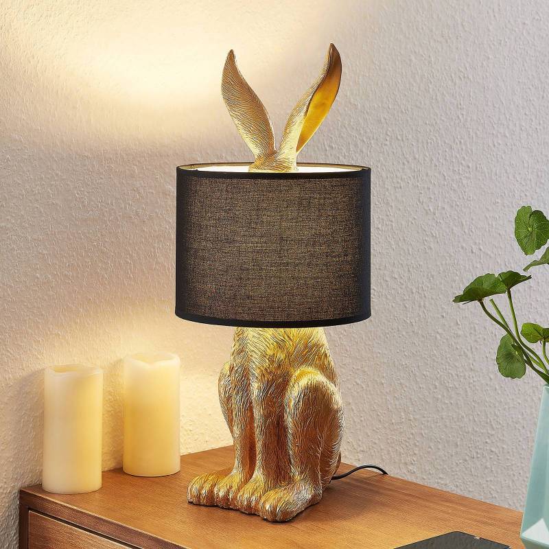 Lindby Tischlampe Lorentina, Höhe 57 cm, Hase, gold, Textil von LINDBY