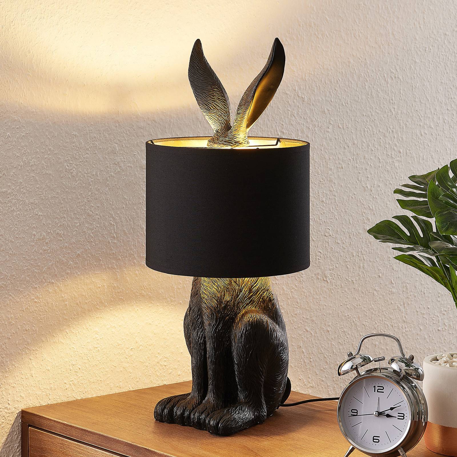 Lindby Lorentina Stoff-Tischlampe, Hase, schwarz von LINDBY