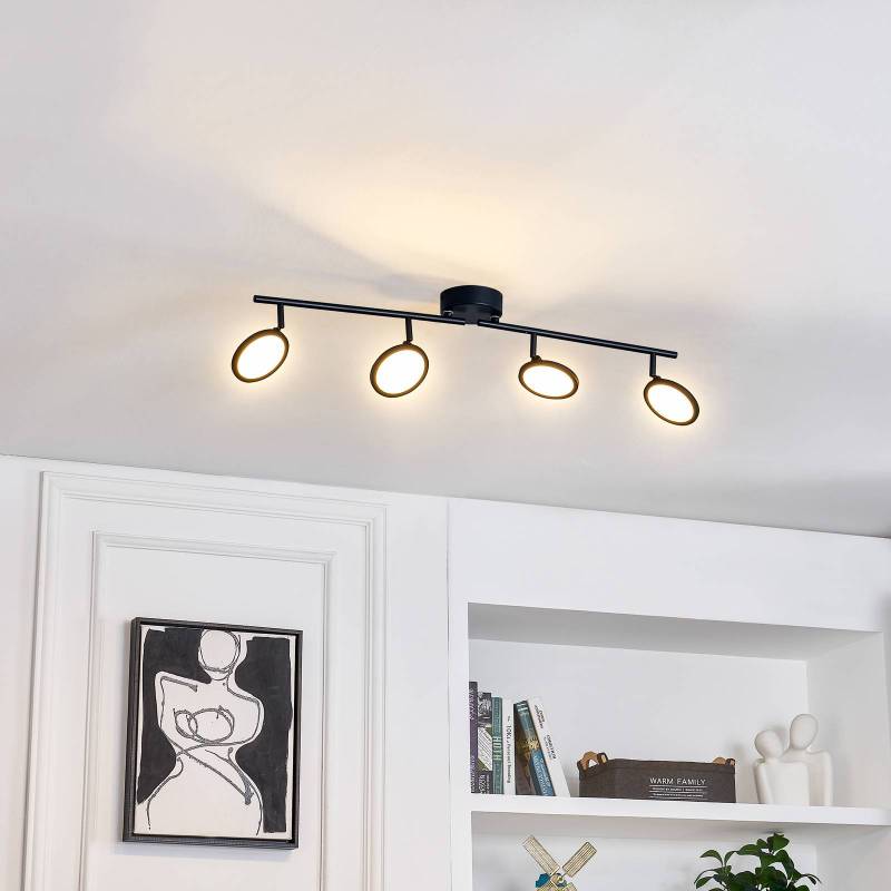 Lindby LED-Spot Manel, schwarz, Eisen, 82 cm lang, 4.flg. von LINDBY