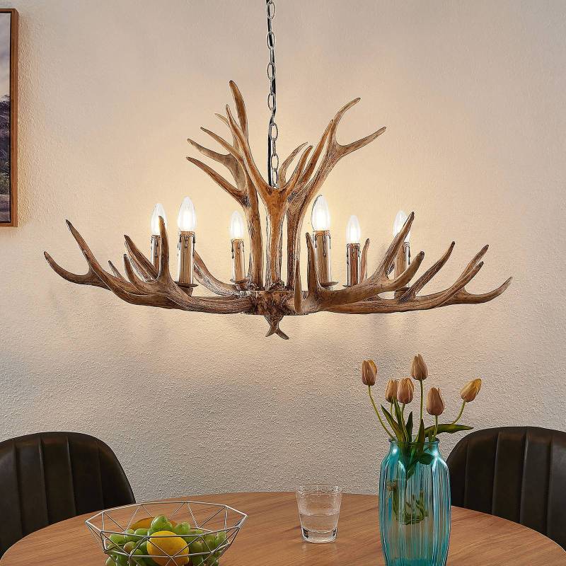 Lindby Hängelampe Tejask, Ø 102 cm, 6-flammig, Geweih, E14 von LINDBY