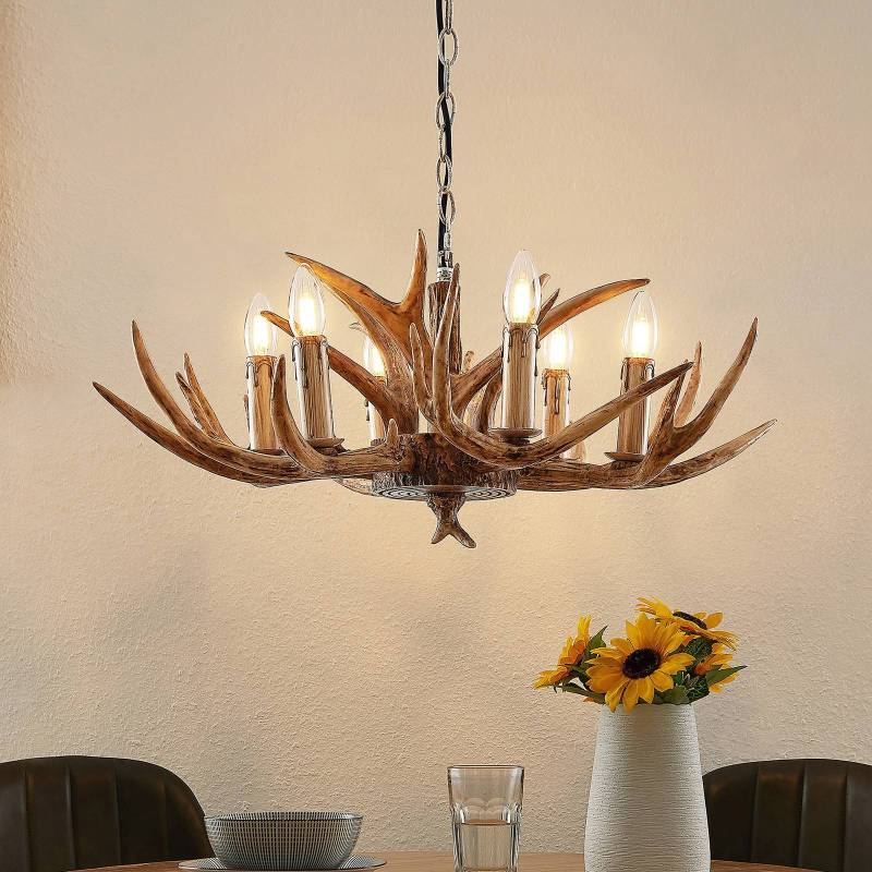 Lindby Hängelampe Tejask, Ø 70 cm, 6-flammig, Geweih, E14 von LINDBY